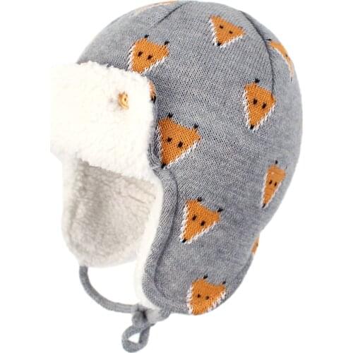 Hat with Earflaps For Baby Boys Girls Winter Animals Beanie Hat Kids Infant Dinosaur Fox Pattern Fleece Lining Warm Bomber Hat