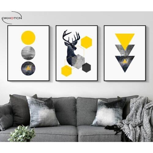 Nordic Style Geometric Starry Sky Abstract Deer Modern Living Room Decoration Painting Living Room Decor Prints Poster