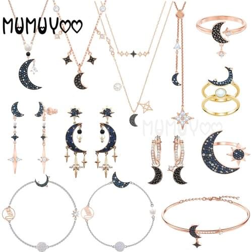 SWA1:1 Original Fashion Jewelry 2020 NEW Charming Beautiful Star and Moon Pendant,Black Charm Earrings Romantic Gift For Women