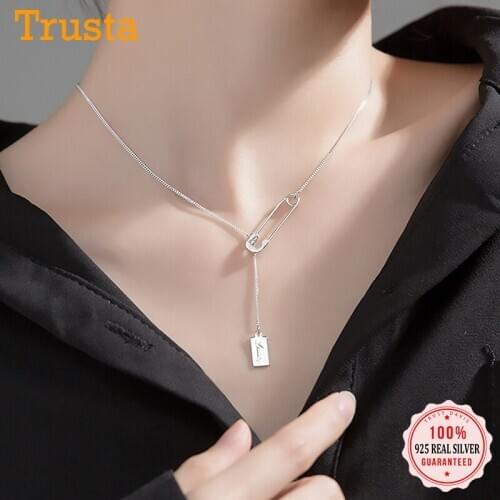 Trustdavis Real 925 Sterling Silver Sweer Charm Paper Clip Square Lucky Clavicle Necklace For Women Fine S925 Jewelry DA1687