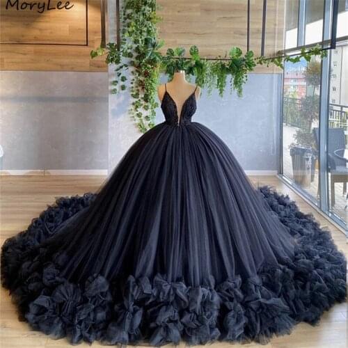 Prom Dresses Spaghetti Straps V-Neck Ball Gown Tulle Lace Crystal Prom Dresses With Lace Up Back vestidos de fiesta de noche