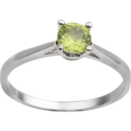 Women Green Peridot Ring Silver 925 Band 5.0mm Round Gemstone Jewelry August Birthstone Solitary Band R680GPN