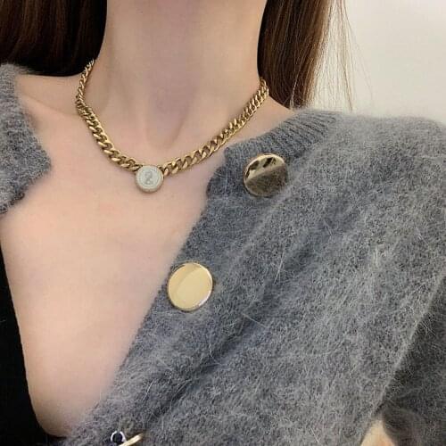 Womens Necklace Round Brand Portrait Titanium Steel Necklace Personality Simple Thick Chain Fashion Versatile Sweater Chain