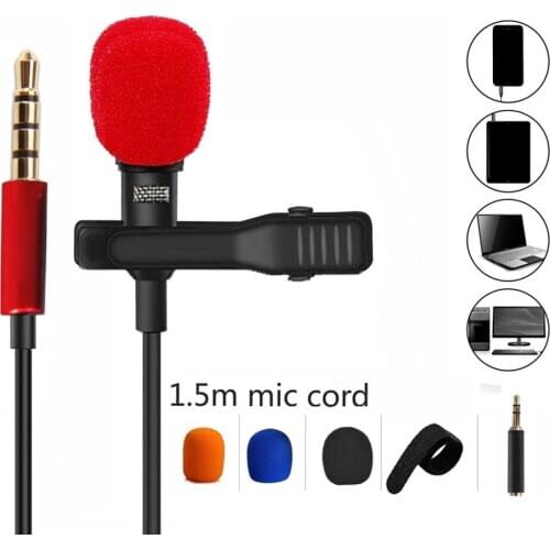 1.5m Mini Portable Microphone Condenser Clip-on Lapel Lavalier Mic Wired Mikrofo/Microfon for Phone for Laptop Black/red/blue