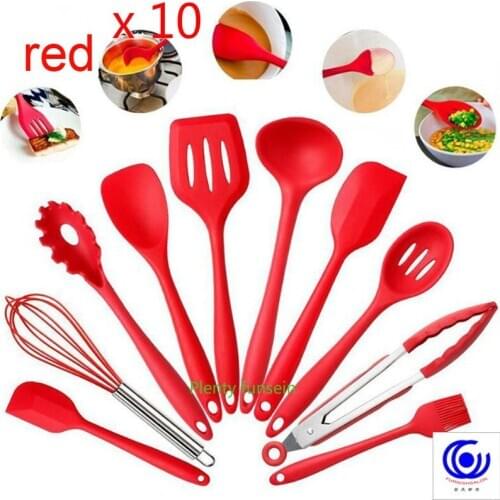10pcs/set Kitchen Utensils Set Silicone Cooking Utensil Non-stick Spatula Ladle Slotted Spoon Tongs Pasta Fork cooking tools