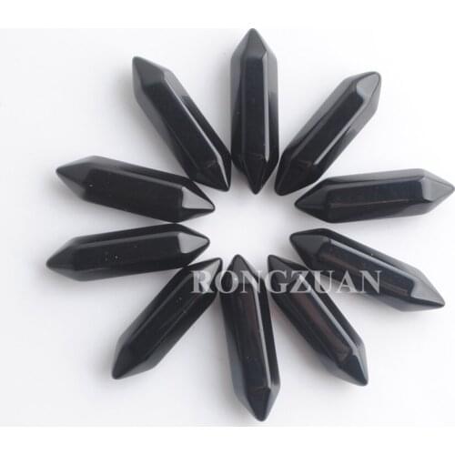 10Pcs/lot 30x8mm Hexagonal Pillar Chakra No Hole Black Agates Stones Beads for Women Men Fashion Jewelry Making TU3320