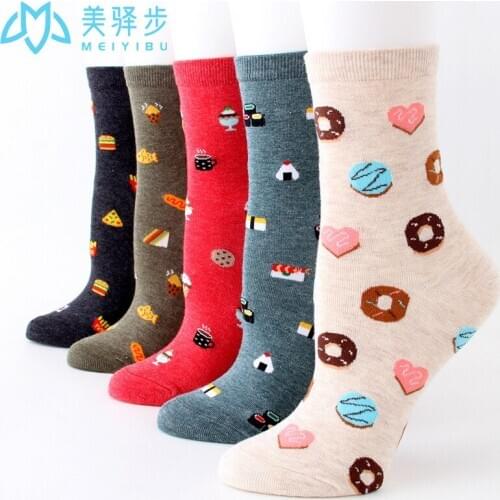 12 Pairs Per Set Cartoon Womens Socks Egg Yolk Bread Food Cartoon Socks Hot Selling Adult Cotton Socks for Female