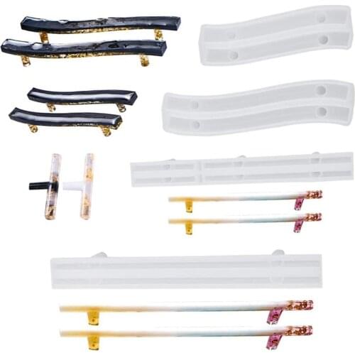 AF89 4 Set Tray Handle Resin Mold, Silicone Epoxy Casting Mold for DIY Cabinet Door Handles, Drawer Bar Pulls, Afrt Crafts