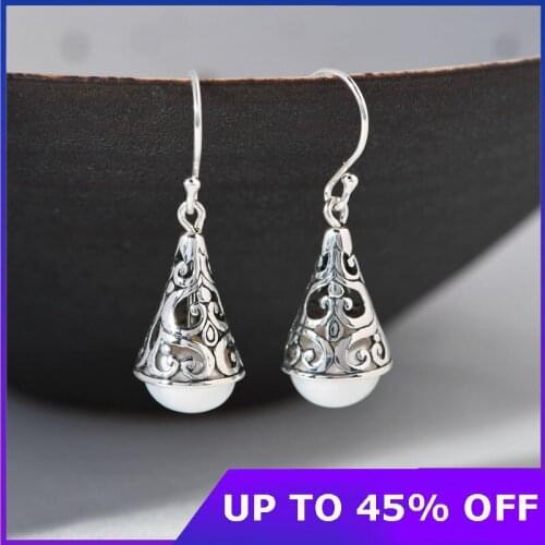 925 Sterling Silver Vintage Fashion Water Drop Earrings Womens Freshwater Pearl Silver Earrings Women Wedding Jewelry Gifts