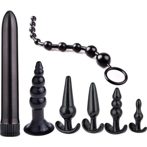 7PCS/SET Vibrator Anal Plug Adult Sex Toys Kit BDSM Bondage Slave Toy Flirt Games For Couples