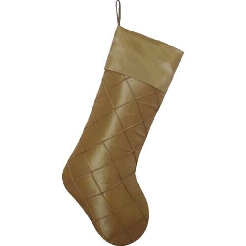 Free Shipping 100% Polyester Faux Silk Cuff Diamond Pintuck Body Gold Christmas Stocking