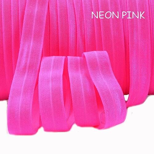Free shipping solid color fold over elastic ribbon roll in neon pink, 50 yards/color/roll foe for garment accessories