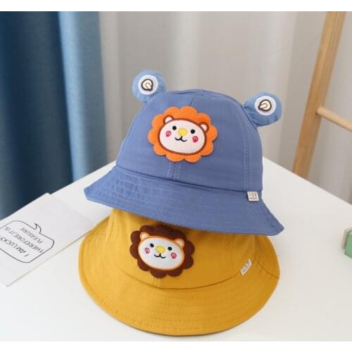 2 3 4 Years Baby Kids Fisherman Hat Spring Summer Children Outdoor Beach Ocean Sunshade Cap Boy Girl Cartoon Lion Sun Hats