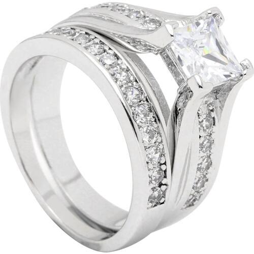 Hainon Zircon Stone Rings Engagement Wedding Jewelry Ring for Women Anniversary Fashion Accessories Silver Color Finger Ring Set