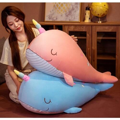 New 60/75/100CM Simulation Whale Plush Toys Stuffed Orcinus Orca Fish Doll Shark Cartoon Soft Sleep Pillow Kids Girls Baby Gift