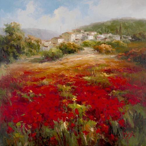 Canvas oil paintings field landscapes art modern Papavero Villagio Handmade artwork for wall decor