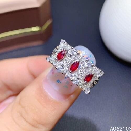 KJJEAXCMY fine jewelry 925 sterling silver inlaid natural ruby Womens noble luxury horse eye adjustable gem ring support detect