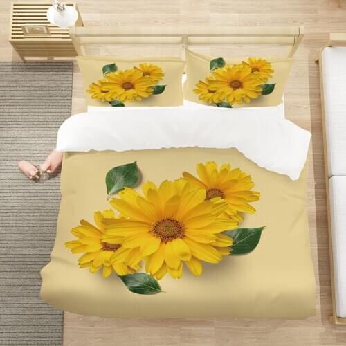 3PCS Sunflowers Bedding Watercolor Sunflower Sea Duvet Cover Set Oil Painting Yellow Sunflower Quilt Cover King Teens Dropship