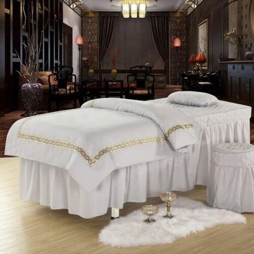 European Style Beauty Salon Bedding Sets Massage Spa Use Embroidery Duvet Cover Bed Skirt Quilt Sheet Bed Linen 4pcs