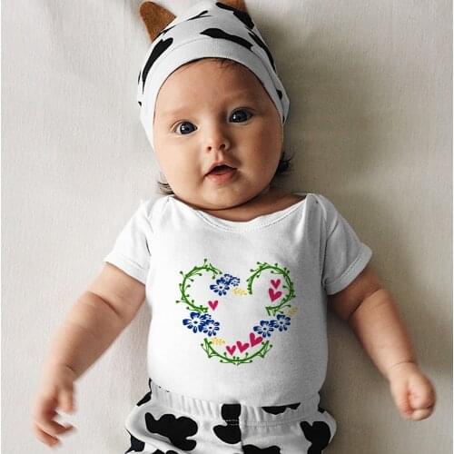 Summer New Products Baby Girl Boy Onesie 0-24M Disney Series Kawaii Mickey Mouse Pattern White Toddler Clothes Harajuku Outdoor