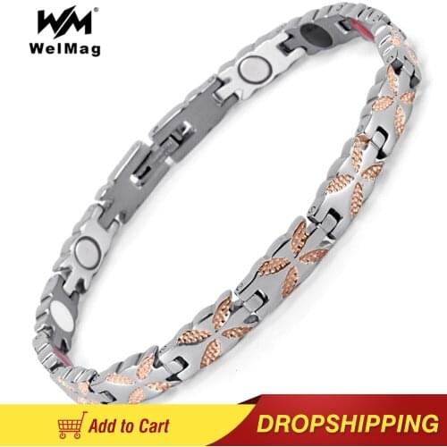 WelMag Health Magnetic Healing Bracelets for Women Romantic Bangles Bio Energy Fashion Trendy stainless steel Wristband Jewelry