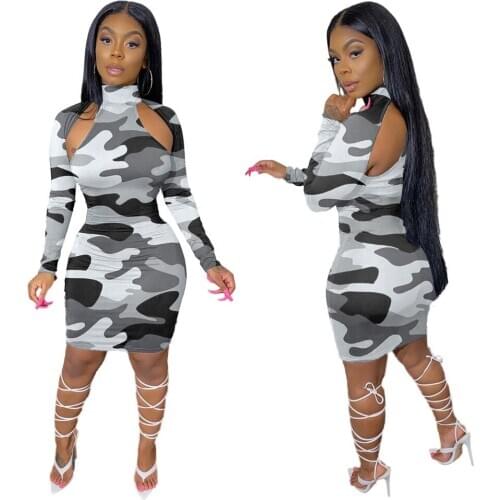 Summer Turtleneck Long Sleeve Mini Dress Women Spring Autumn Sexy Bodycon SlimTight Short Clubwear High Collar Outdoor Wear