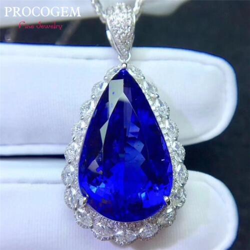 Fancy Sapphire Drop Pendants Necklace for Women High quality Big Water Drop gems 13x25mm Fine jewelry 925 Sterling Silver #391
