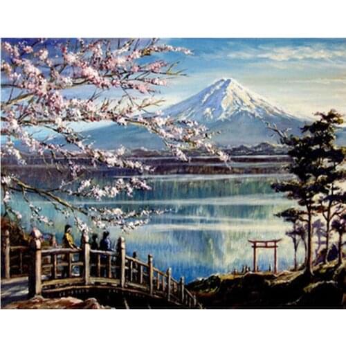 Painting By Numbers DIY Dropshipping 40x50 50x65cm Cherry Blossom Fuji Scenery Handmade For Living Room Wall Decor Oil Painting