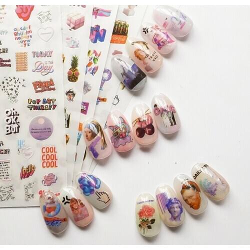 2020 New 3D Nail Art Stickers Bohemia Colorful Letter Portrait Image Nails Stickers For Nails Sticker Decorations Manicure Z349