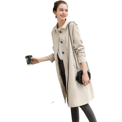 2021 spring and autumn new womens windbreaker jacket mid-length temperament ladies all-match casual jacket