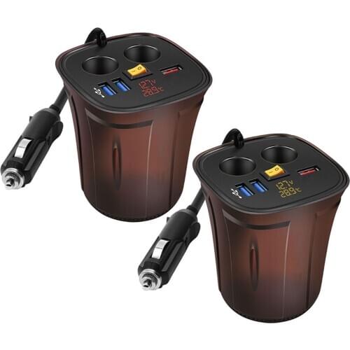 New Car Cigarette Lighter Splitter Charger USB Car Chargers 120W Car Charger Voltmeter Thermometer On/Off Switch Dropshipping