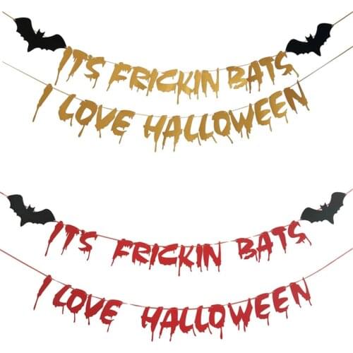 New Halloween Banner Streamers Glitter Latte Bat Pull Flag Its Frickin Bats I Love Halloween Party Decorations Party Supplies