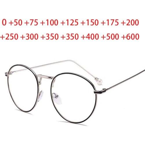 Diopter SPH 0 +0.5 +1 +1.5 +2 +2.5 +3 +3.5 +4 +4.5 +5 +5.5 +6.0 Women Round Metal Frame Fashion Pearl Eyewear Reading Glasses