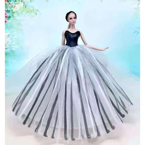 1/6 BJD Doll Clothes Fashion White Black Striped Wedding Dress for Barbie Clothes Clothing Princess Gown 11.5" Dolls Accessories