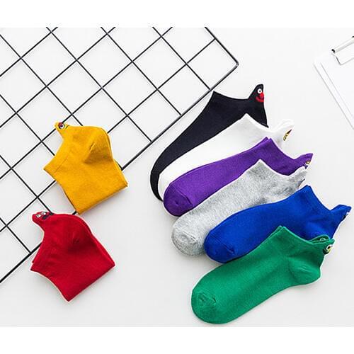 Wholesale 3 pairs/lot Cute Harajuku Animal Funny Socks Women Summer Low Cut Ankle Sock Happy Embroidered Expression Cotton Socks