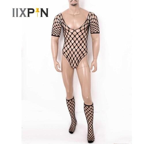 Sexy Lingerie Porno Exotic Bodysuit Sexy See Through Sheer Mesh Fishnet Full Bodystockings Sissy Male Pantyhose Tights Nightwear