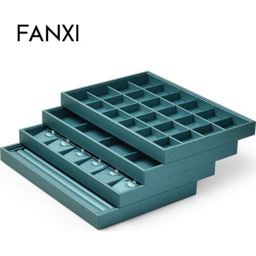 FANXI Blue Ring Tray Jewelry Watch Pallet Necklace Tray P075 PU Leather Jewelry Storage Tray Display Bracelet Organizer Plate