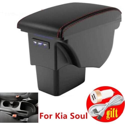For Kia Soul Armrest Box Leather Car Interior Parts Center Console Armrest Box Auto Armrests Storage with USB 2006-2017