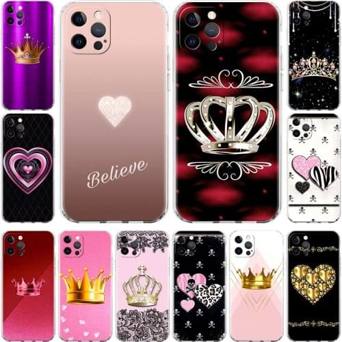 Diamond Crown Printing Clear Silicone Phone Case For iPhone 12 Mini 11 Pro Max X XS XR 7 8 6 6S Plus 5 5S SE 2020 Cover Housing