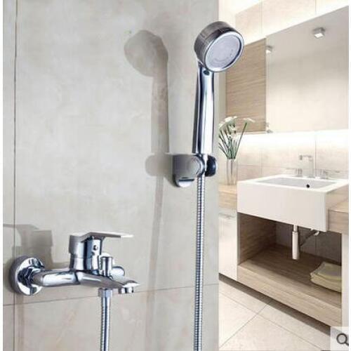 Bathroom handheld shower head faucet mixer, Wall mounted waterfall shower faucet set, Copper bathtub water tap chrome plated
