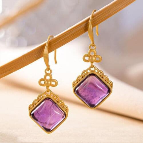 S925 Sterling Silver Gold-Plated Natural Hetian Jade Personality Pattern Geometric Womens Elegant Earrings Eardrop Earring New
