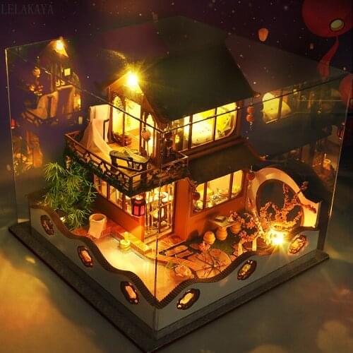 Assembling Handmade Model Building Children Puzzle Toy Wooden Doll House LED Light Miniature Furniture Dollhouse Home Decoration