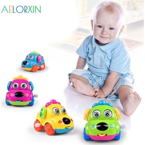 Cute Cartoon Animal Dog Wind Up Toys Running Car Clockwork Toys Classic Toy Newborn Cars Toys For Children Oyuncak Wind