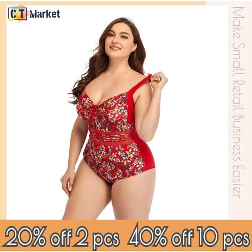 One Piece Swimsuit Women Plus Size Floral Swimwear Vintage Swimming Bodysuit with Pad 2021 Holiday CTYY05603