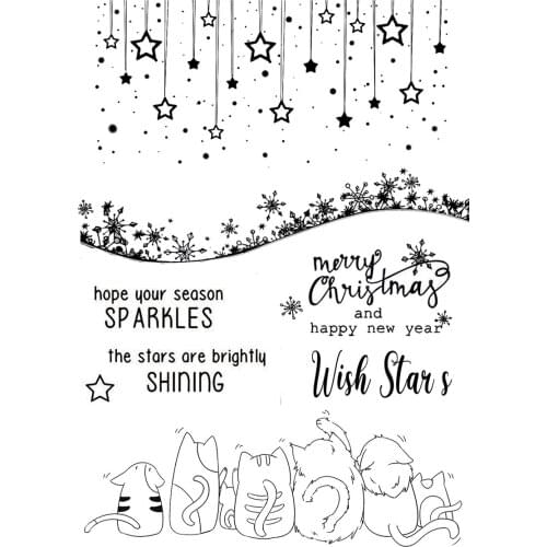 ZENRA Merry Christmas Transparent Clear Stamp Letters Cat DIY Silicone Seals Decorative Scrapbooking Card Making Photo Album