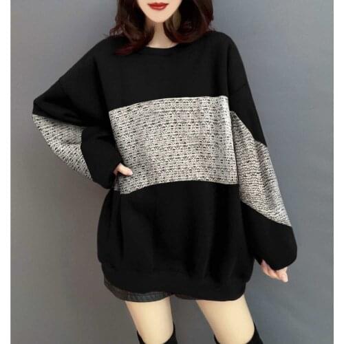 2021 Women Spring Autumn New Long Sleeve Patchwork Hoodies Female Loose Pullover Sweatshirt Ladies O-neck Casual Hoodie R540