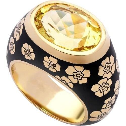 Hot Sale Simple Full Circle Sun Flower Enamel Golden Womens Ring 2021 Trendy Cubic Zirconia Rings Female Jewelry Accessories