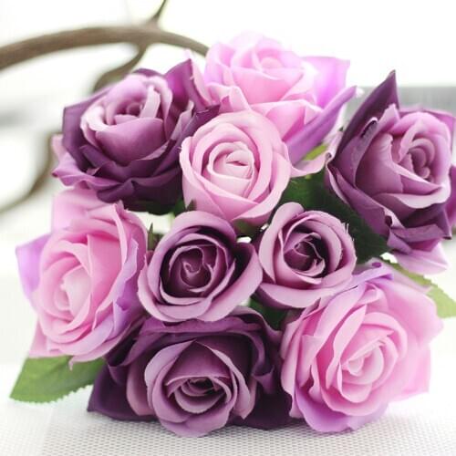 1 Bunch 9 Heads Artificial Rose Flower Wedding Bridal Hand Bouquet Home Decor Decorative Silk Floral Flowers