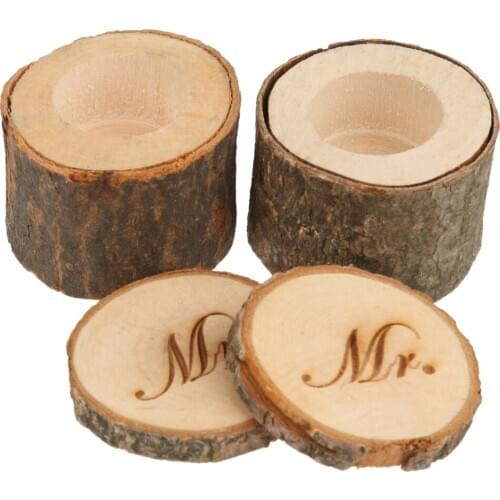 1 Set of 2pcs Decorative Mr & Mrs Vintage Shabby Chic Rustic Wedding Ring Pillow Bearer Holder Box Wooden Wedding Decorations