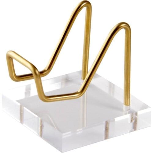 1pcs Acrylic Display Stand Metal Arm Holder Square Base For Fossils Minerals Rocks Crystal Ball Collectibles Home Office Decor